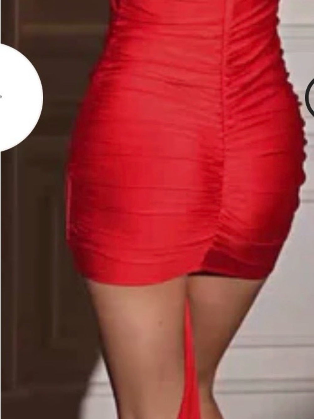 Red High-Neck Ruched High-Low Mini Dress - Picture 2 of 5